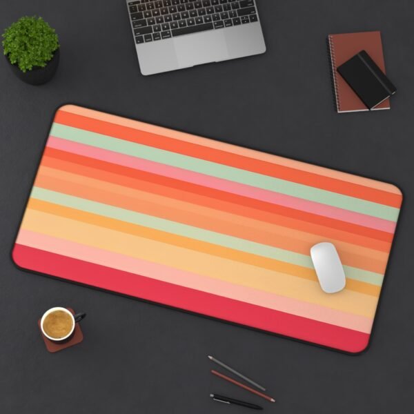 desk mat with calm visual direction, workspace mat with neutral-intent surface feel, red yellow orange lines