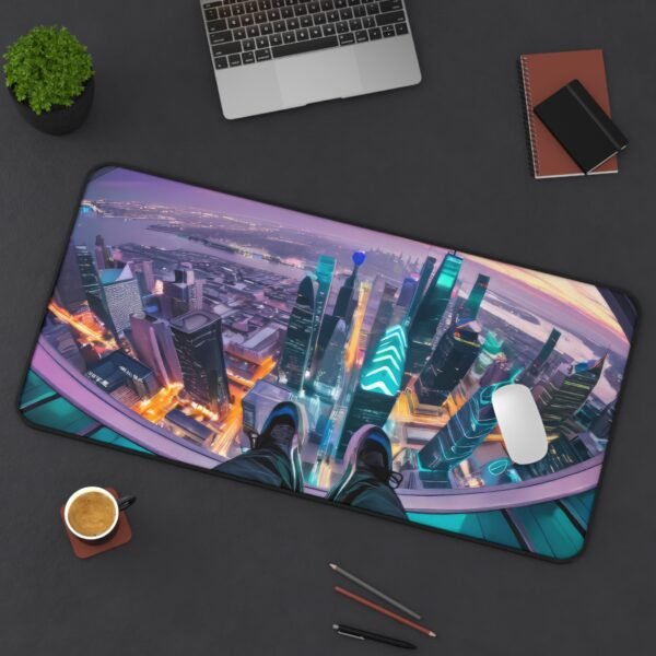 desk mat that completes the perfect workspace aesthetic, workspace mat for content creators who demand clarity, mouse pad that disappears into your dream setup, futuristic city parkor