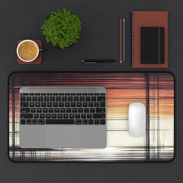 workspace mat with analog-to-digital distortion feel, mouse pad with abstract motion trail design, desk mat with broken grid layout, workspace mat with vapor-styled brush noise, mouse pad for energetic visual thinking,