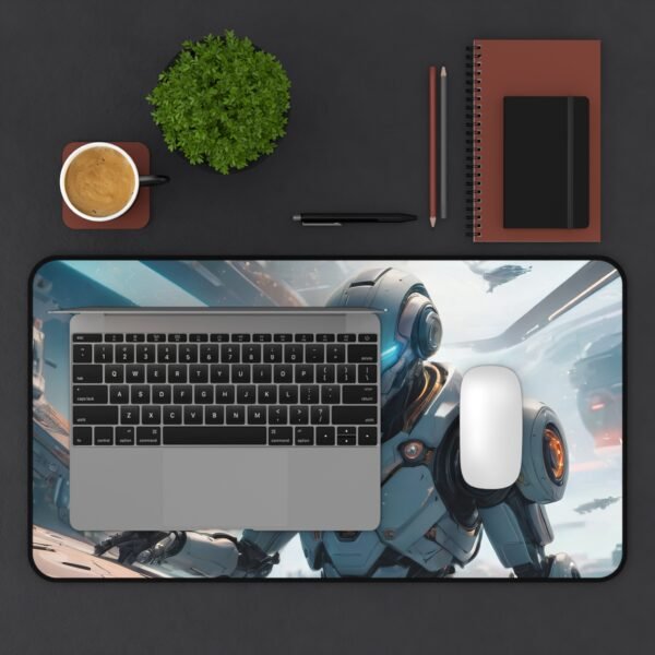 desk mat inspired by cybernetic design for concept-driven interface design, mouse pad with neon-edge luminescence for ai-assisted productivity