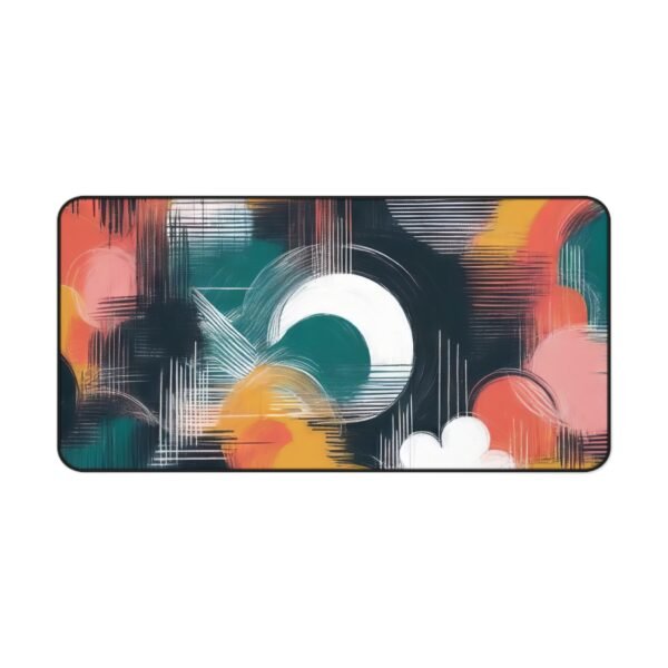 desk mat inspired by tonal nature studies, workspace mat with fragmented clay-brush overlay