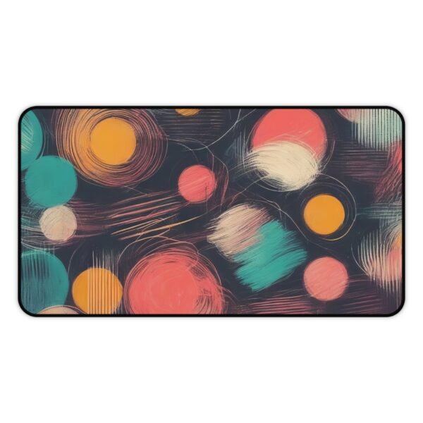 desk mat with koi motion-inspired line art, workspace mat with balanced pagoda grid overlay,