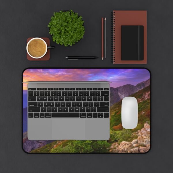 mouse pad with clean edges and smooth glide, desk mat with fade-resistant printing, workspace mat for calming energy setups