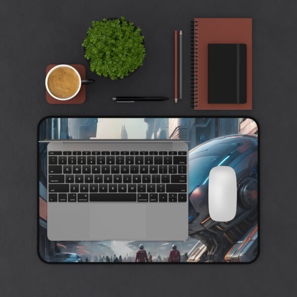 desk mat with minimal light-reactive geometry for futuristic ui development, mouse pad featuring ultralight chrome finish for creators of the future