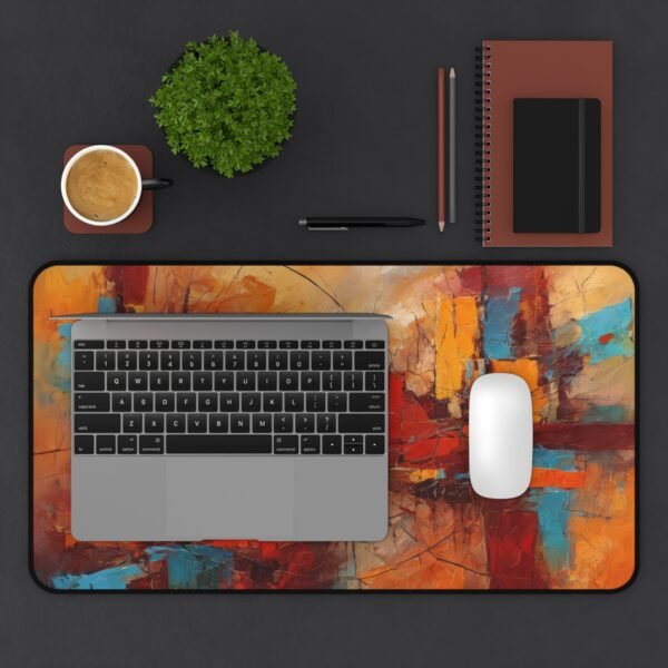 workspace mat with reflective composition distortion, mouse pad with ambient visual decay, desk mat featuring offset brush density, workspace mat with modular chaos element