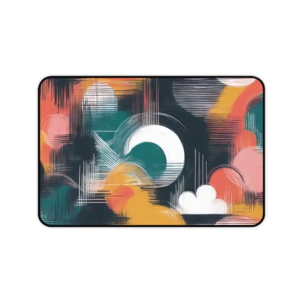 workspace mat with moss-stained stone grid, mouse pad with muted zen brush abstraction
