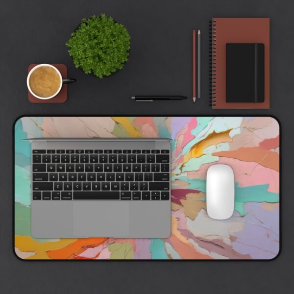 workspace mat featuring abstract geometry with soft edges, mouse pad with inkblot mirroring effects
