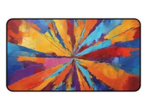 desk mat with dual-axis shape flow, workspace mat for hyper-stimulated creative zones, mouse pad with fragmented horizon pull,