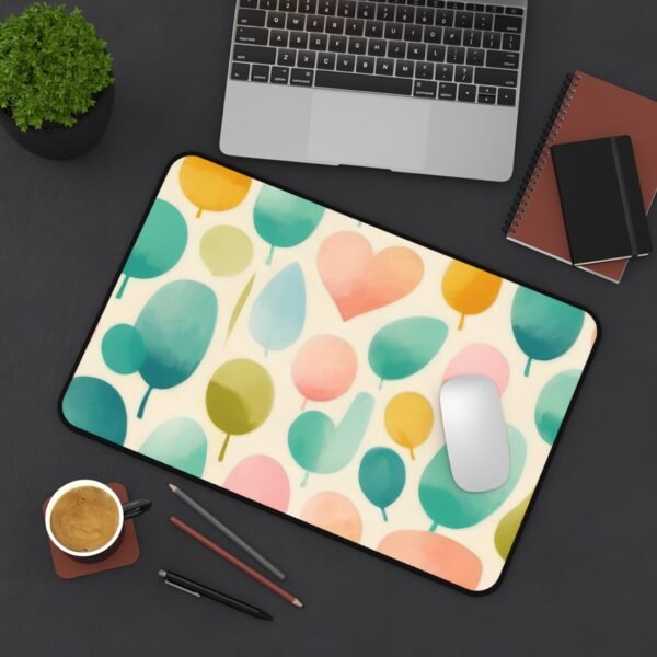 desk mat in tiny home office, desk mat in mobile van life setup, desk mat on dining table setup, desk mat on standing desk riser