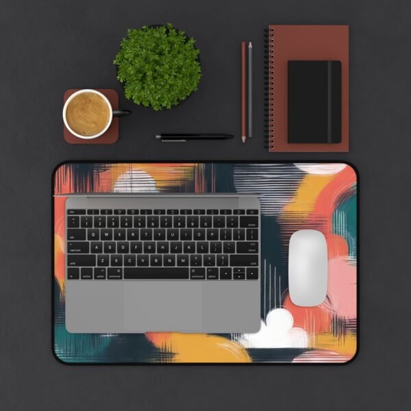 desk mat with brushed ochre tone layering, workspace mat featuring soft canyon ink fade, mouse pad with cracked clay minimalism, desk mat with abstract windblown soil texture
