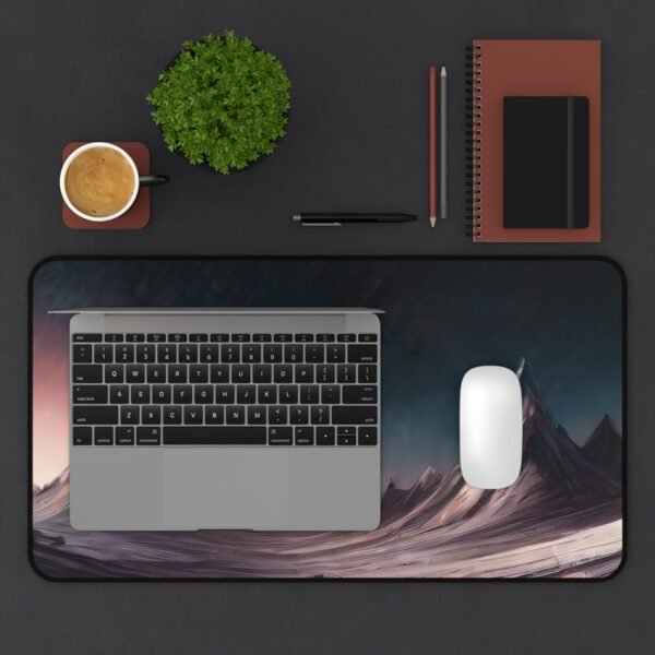 desk mat with chaotic line density, workspace mat with conceptual simplicity, mouse pad with shape-pull composition style, desk mat with tonal fragmentation and glow, workspace mat with monoline deconstruction, mouse pad with pixelated analog warmth,