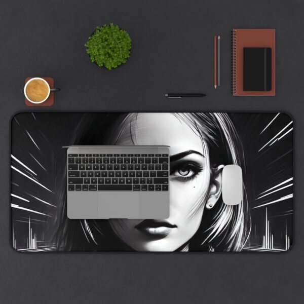 design for tech-integrated workspace styling, workspace mat with minimal light-reactive geometry for immersive interface design,