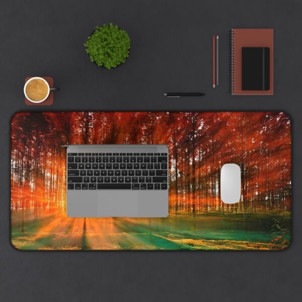 grounded workspaces, workspace mat that feels like a forest walk, mouse pad with soft stone texture, desk mat with natural sand tones