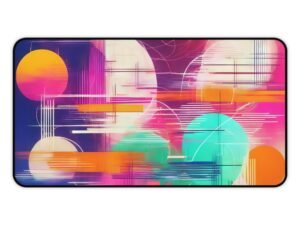 desk mat for soft zen geometry setups, workspace mat with modern calligraphy motif, mouse pad with layered sumi-ink fields, desk mat with circular