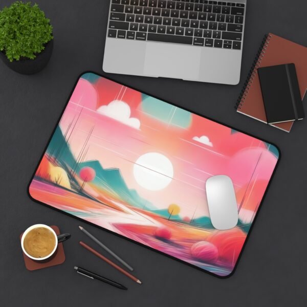 desk mat with pale sandstone edge fade, workspace mat for mindful earthy environments, mouse pad with desaturated forest texture,
