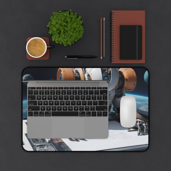 desk mat with holographic grid overlay for next-generation office setups, desk mat inspired by futuristic workstation design for immersive interface design, mouse pad inspired by cybernetic design for immersive interface design