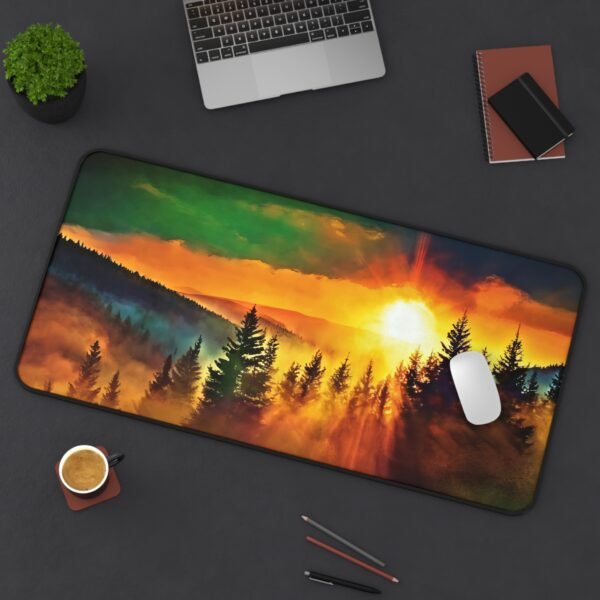 landscapes, workspace mat with visual flow from nature to screen, mouse pad that softens tech edges