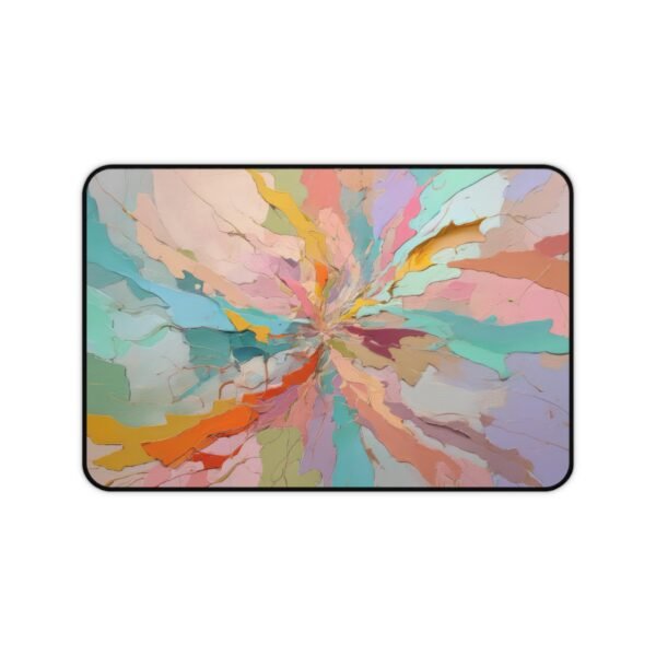 workspace mat with chromatic ripple textures, mouse pad with liquified grid distortion, desk mat featuring fragmented dimension overlays,