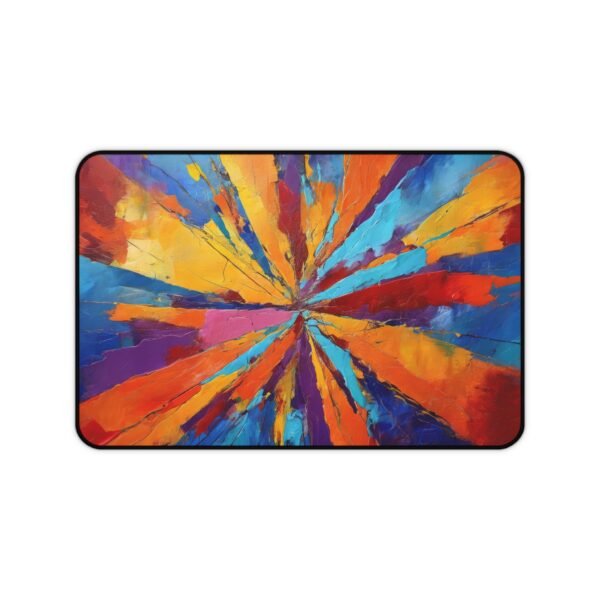 workspace mat featuring spatial hierarchy warping, mouse pad with stretched and smeared tones, desk mat for nonlinear creative expression, workspace mat with ambient pressure design, mouse pad with vibrating radial symmetry, desk mat with abstract contour blend