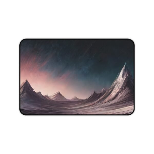 mouse pad for avant-garde workspace energy, desk mat with deconstructed frame elements, workspace mat with color tension and edge blending, mouse pad with experimental tone shifts