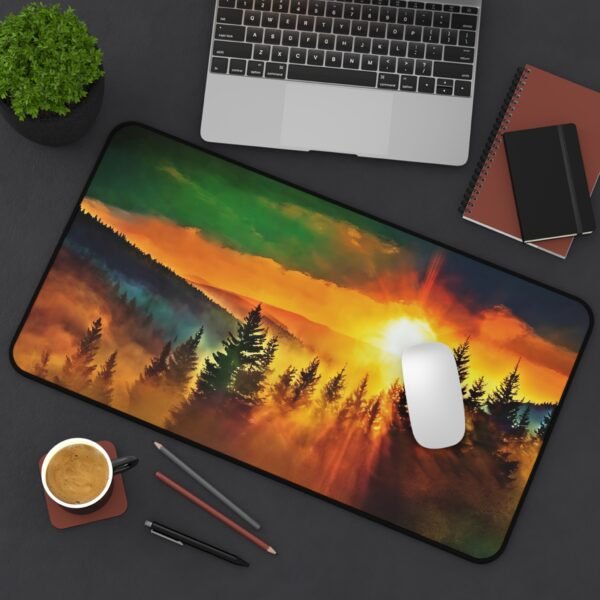 desk mat that channels quiet mountain mornings, workspace mat that brings stillness to creative practice, mouse pad with whisper-soft surface texture, desk mat with calm wind and sky color story, workspace mat for slow design lovers