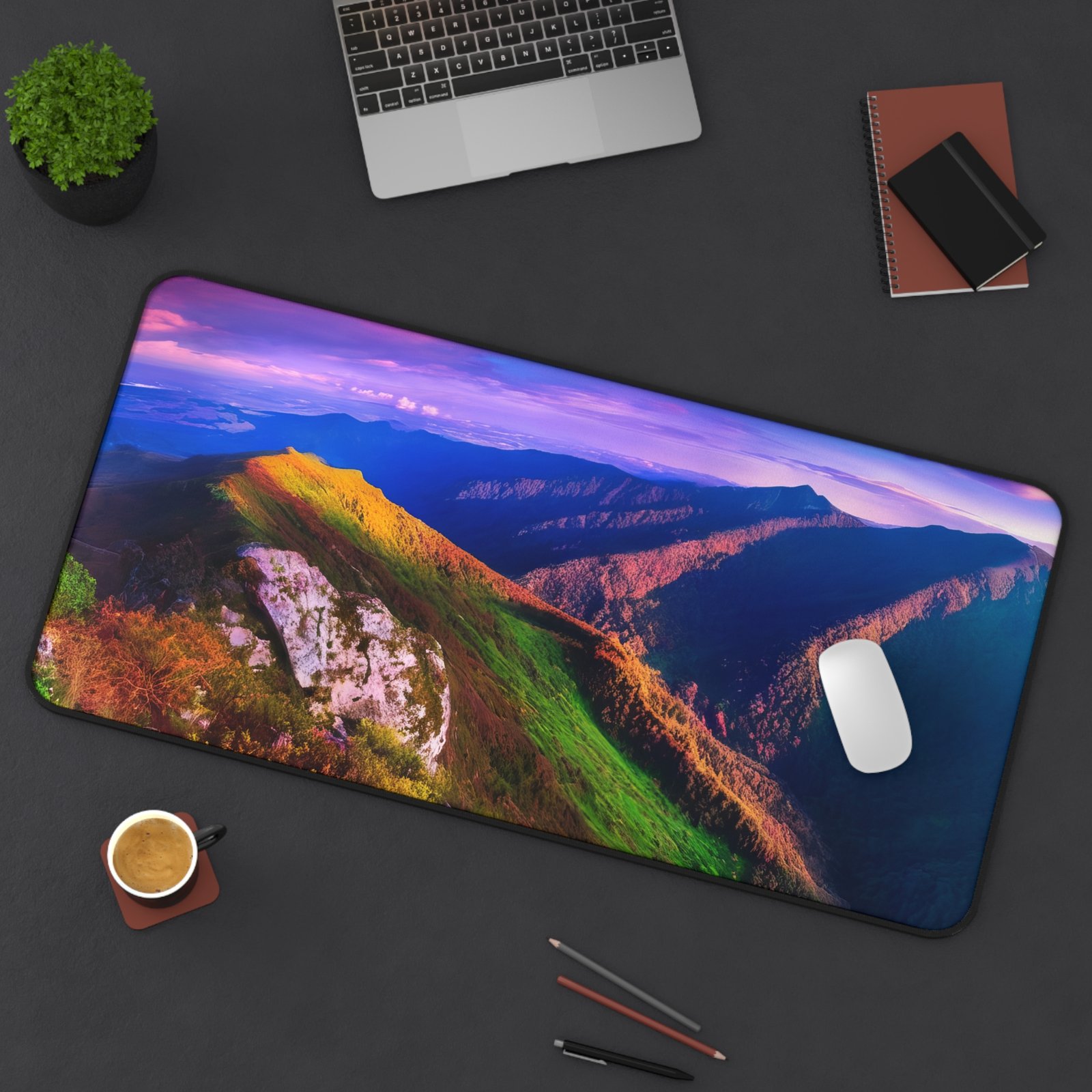 desk pad for cloudy day vibes, mouse pad with gray-on-gray print, workspace mat with muted gradient style,