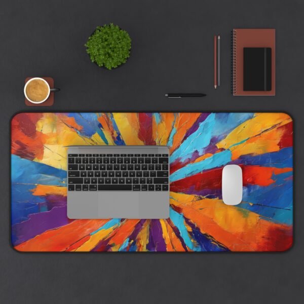 desk mat for digital surrealist creators, workspace mat with spectrum breakdown overlays, mouse pad with spatial texture separation, desk mat with abstract shape repetition, workspace mat with emotional pattern language