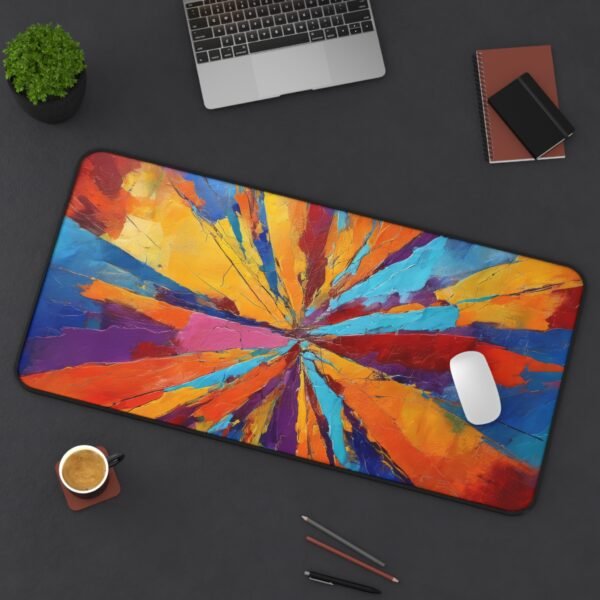 workspace mat with multi-depth fade transitions, mouse pad with conceptual scatter gradients, desk mat featuring controlled abstract noise, workspace mat with interwoven texture matrix, mouse pad with floating cubic distortion,