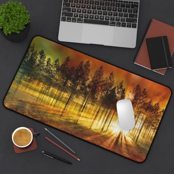 The design brings a rugged calm to your workspace—think cool grays, forest greens, and layered forms that suggest elevation and quiet strength. It’s ideal for pairing with warm lighting, dark wood furniture, or minimalist tech.