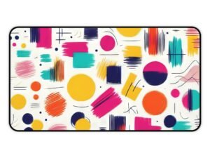desk mat featuring architectural elements from zen temples, workspace mat with rhythmic brush accents and soft space