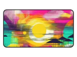 desk mat with sumi-inspired soil field geometry, workspace mat with desert wash line abstraction, mouse pad with sun-baked clay tone structure