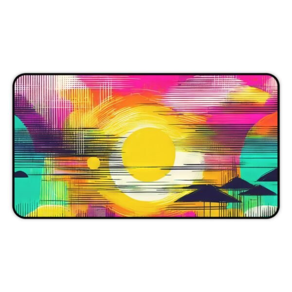 desk mat with sumi-inspired soil field geometry, workspace mat with desert wash line abstraction, mouse pad with sun-baked clay tone structure