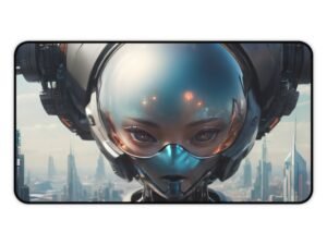 workspace mat featuring ultralight chrome finish for concept-driven interface design, desk mat inspired by cybernetic design for concept-driven interface design, mouse pad featuring digital stream flow for metaverse-ready environments,