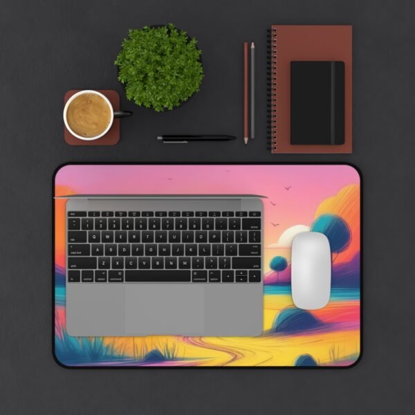 desk mat with natural light-washed texture, workspace mat with muted horizon tones