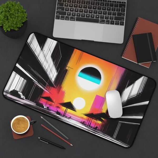 , mouse pad with layered temple roof inspiration, desk mat with cascading ink trail design, workspace mat with jade-and-charcoal minimal contrast, mouse pad with tranquil ink field symmetry