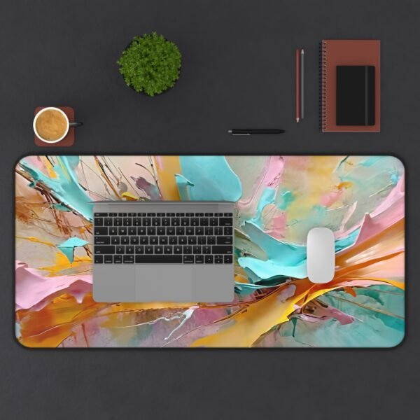 vibe-enhancing pad, mood-lifting workspace accessory, neutral tone desk setup, earthy color mat, pastel desk accessory