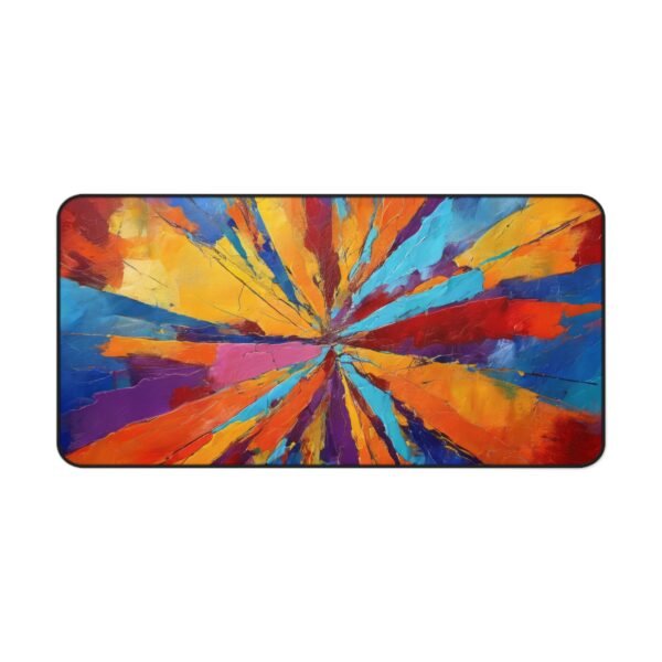 mouse pad inspired by audio waveform visuals, desk mat featuring shape dissonance tension, workspace mat with energetic ink dispersion