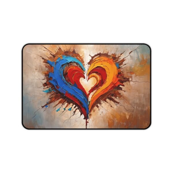 mouse pad with layered decay abstraction, desk mat with image fragmentation textures, workspace mat inspired by abstract thought flow, mouse pad with fragmented clarity styling