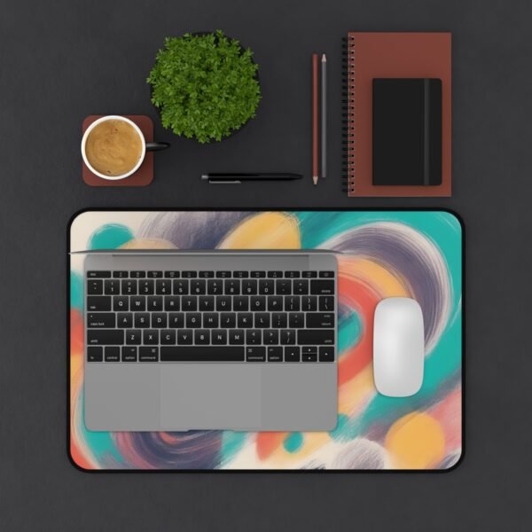 desk mat featuring earthy charcoal rhythm lines, workspace mat with rice field top-down geometry, mouse pad with abstract temple stone texture,