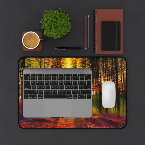 desk mat inspired by forest tones for calm creative focus, workspace mat with coastal neutrals for soft ambient lighting, mouse pad with sunrise fade for clean aesthetic desks, desk mat with soft stone texture for grounded creative habits,