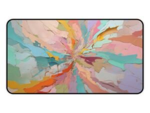 desk mat with broken symmetry layout, workspace mat with wave-interference design, mouse pad with bent and twisted vector lines