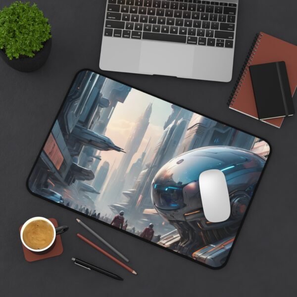 mouse pad with nano-fabric texture for sci-fi inspired studios, workspace mat featuring motion-drift patterning for high-tech workspace themes,