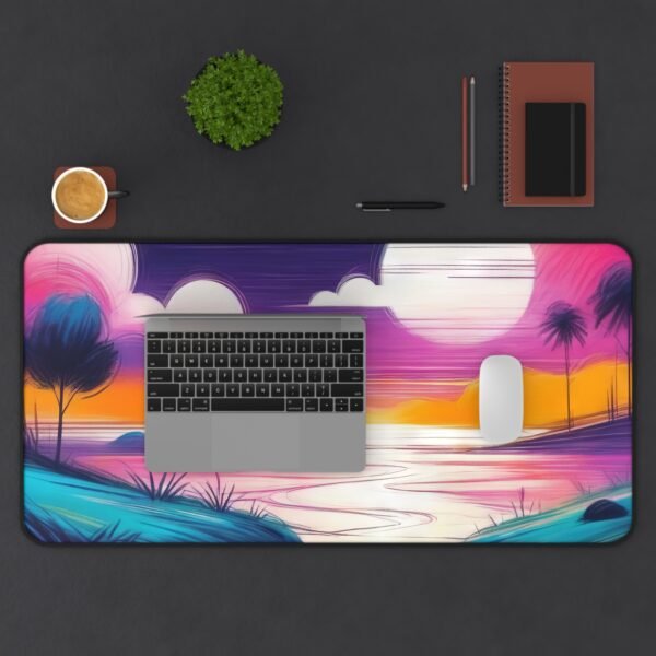 desk mat with tone-softened neutral fabric, workspace mat with sand and fog-inspired blend, mouse pad with light stone surface pattern,