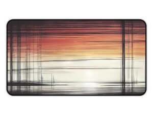 desk mat with ambient chaos design, workspace mat with geometric noise reduction patterns
