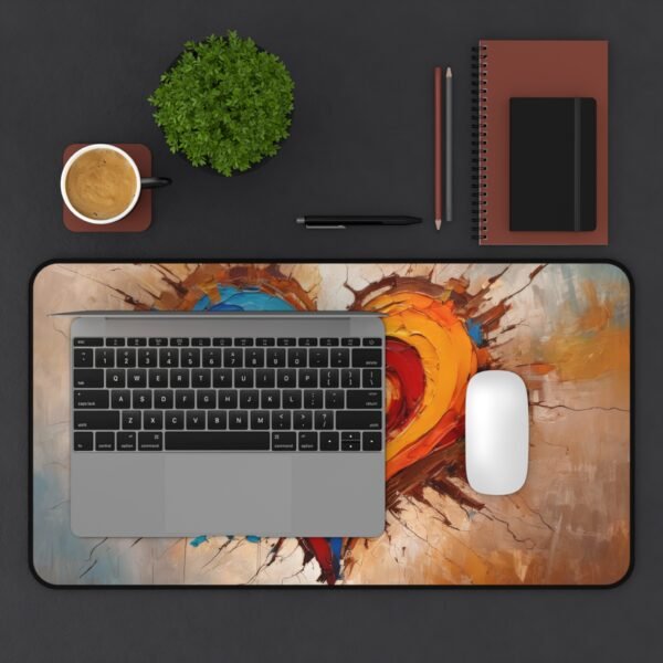 desk mat with digital fog overlays, workspace mat with modular pattern interference, mouse pad with tonal warping fields, desk mat with cascading shape shadows