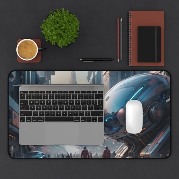 desk mat with hyperspace-inspired depth for ai-assisted productivity, mouse pad with holographic grid overlay for next-generation office setups,