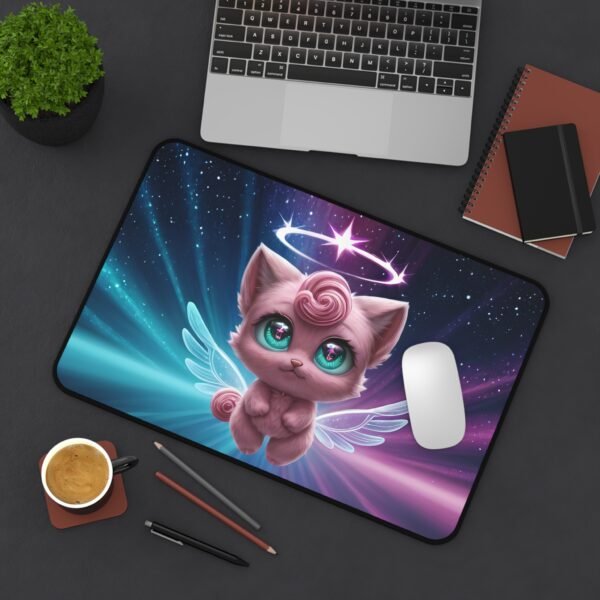 workspace pad for dual laptop use, tech setup mat with wire guides, content creator bundle with mouse pad and ring light, halo kitten