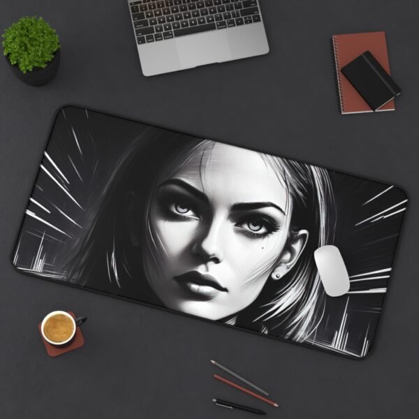 desk mat inspired by futuristic workstation design for elevated cyber environments, desk mat with virtual signal matrix for immersive interface design