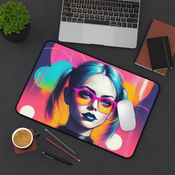 mouse pad featuring simplified kanji-inspired pattern, desk mat for modern tokonoma-inspired layouts, workspace mat with curved minimal line structure,