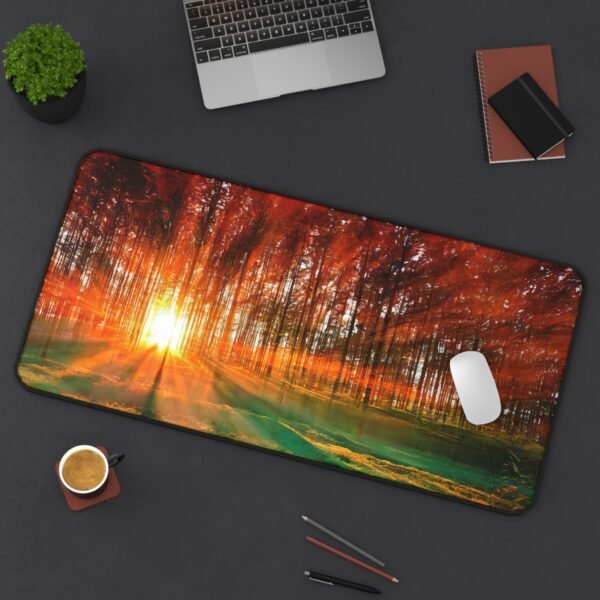 desk mat with soft earth-tone palette, workspace mat inspired by mountain stillness, mouse pad with moss green accents, desk mat for calm